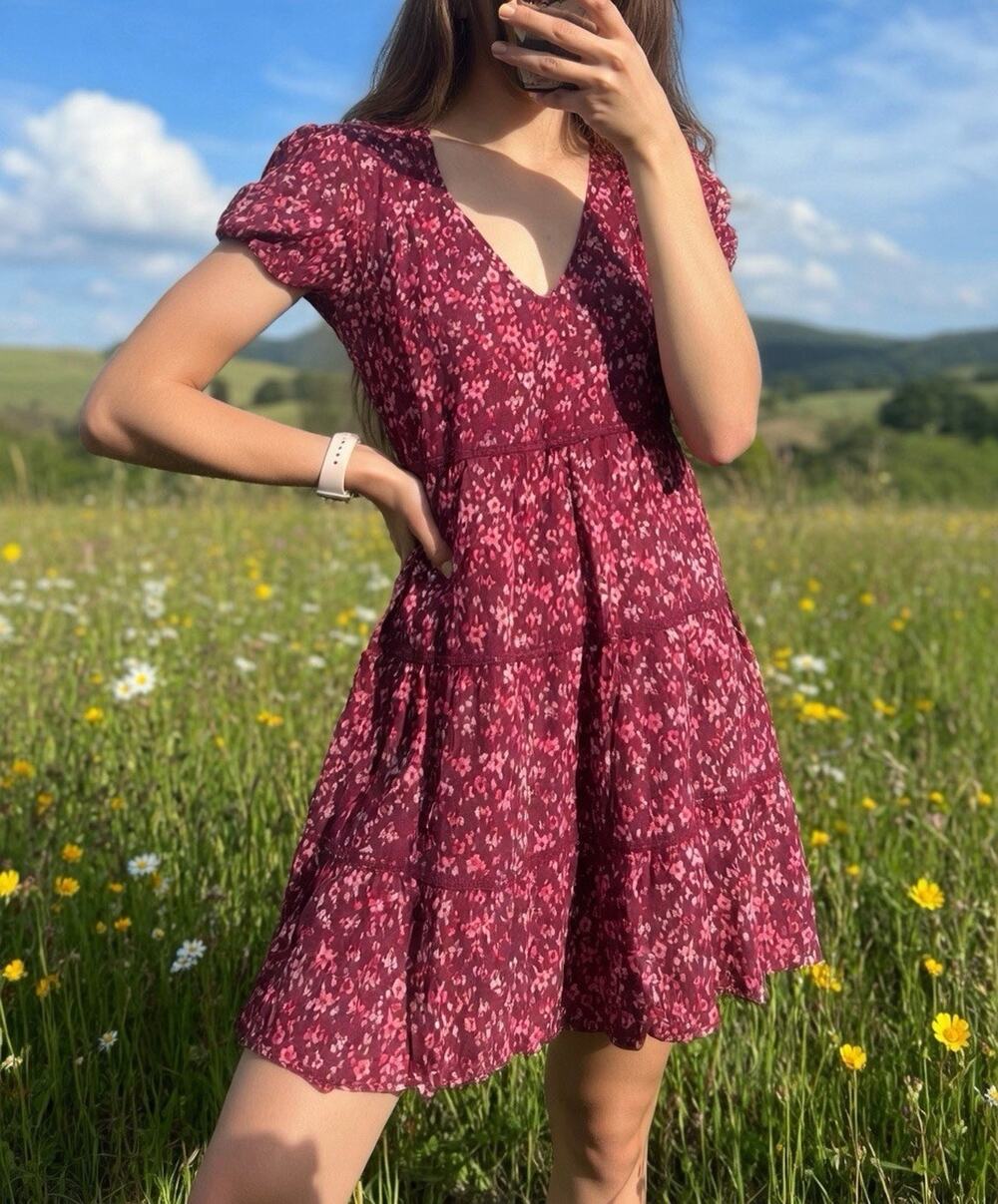 New Wild Fable Dress Boho Festival Tiered Mini Coastal Country Cottage Flowy S